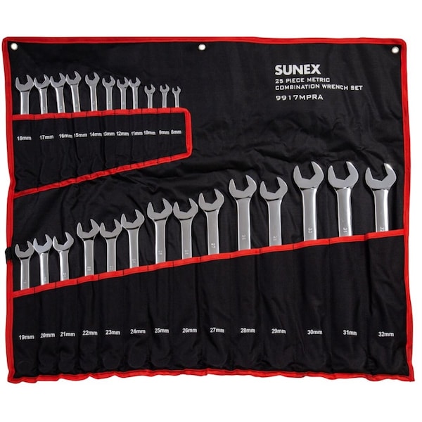 Sunex 25 Pc. Metric Full Polish V-Groove Combo Wrench Set 9917MPRA - main
